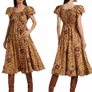 Ulla Johnson Nanette gathered cotton-poplin midi dress amber floral print